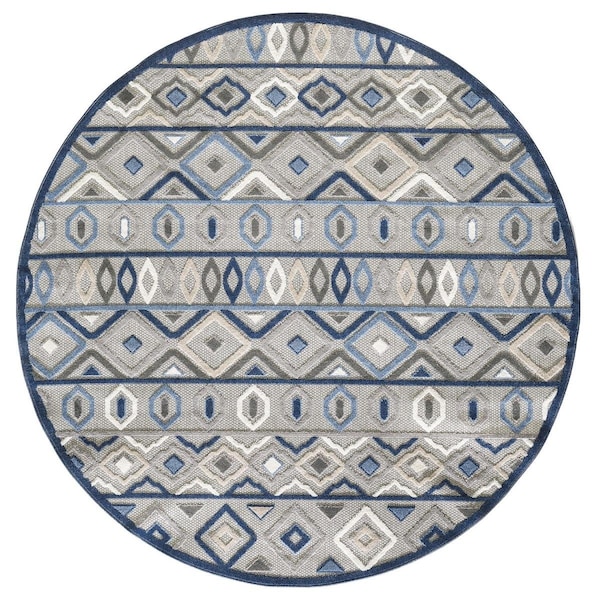 Palacedesigns 8 ft. Round Aztec Pattern Indoor or Outdoor Area Rug - Grey & Blue PA3676852 - main